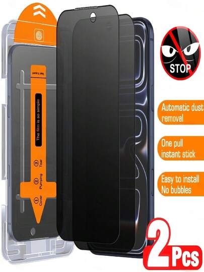 两片装全覆盖隐私钢化玻璃屏幕保护膜，兼容 17 Pro Max/17 Air/16 Pro Max/17/16/15/14/13/12/11/16e/Pro Max/Plus/Mini/X/XR/XS Max，9H 钢化玻璃膜，一键贴膜器，防刮花