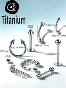 1件 ASTM F136 钛合金外螺纹 16G1.2mm 鼻环、鼻中隔环、香蕉形耳钉/耳环、眉环、舌环、唇环 身体穿刺饰品 - barbell Ball/ cone - 查看 9