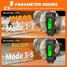 POROMETISTO WT01S Digital Wood Moisture Meter, 5 Parameter Modes, Dual Probe Wood Humidity Tester, Building Material Moisture Detector - C - View 3