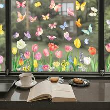 9pcs Watercolor Tulip & Butterfly Window Clings - Spring Floral Removable Glass Stickers, Reusable No Residue, Bird Strike Prevention, Suitable For Home, Kitchen, Bedroom, Living Room And Office Decor - Multicolor - View 4