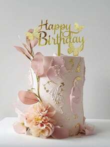 3pcs Gold Butterfly "Happy Birthday" Cake Topper, Suitable For Birthday Party, Anniversary, Valentine's Day, Modern Letter Shaped Cake Decor, Creative Gift For Family And Friends, Applicable For Birthday, Mother's Day, Summer, Halloween, Christmas - Multicolor - View 1