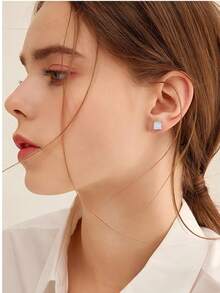 Bộ 2 bông tai bạc 925 tối giản với 48 viên đá Moissanite vuông 1.1mm, thích hợp cho nữ giới đeo hàng ngày, dự tiệc, ngày lễ, Ngày Valentine, Ngày của Mẹ, sinh nhật, kỷ niệm ngày cưới, làm quà tặng trang sức. - Bạc - Xem 3