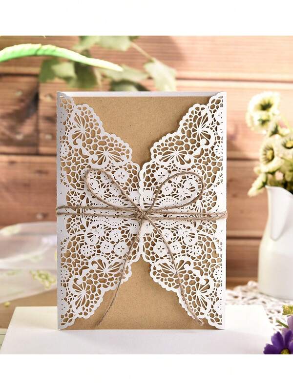 20pcs Rustic Lace Wedding Invitation Set, Includes Twine Envelopes And Blank Kraft Paper Cards, DIY Wedding Invitation, Party Invitation, Wedding Decor, Theme Party Decor, Bridal Shower, Birthday Party, Graduation Party