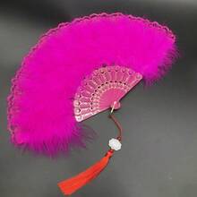 Lace Fan New Classical Folding Fan Internet Celebrity Retro Style Dance Cheongsam Catwalk Court Fan Fairy Girl Feather Fan - 隨機出貨 - 查看 2