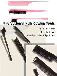 5-Piece Hair Styling Comb Set - Includes 200ml Spray Bottle, Leopard Print Hairbrush, Teasing Comb And Smoothing Comb, Unisex, Perfect For Creating Slicked Back Hairstyles. - Multicolor - View 5
