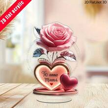 1 tác phẩm điêu khắc acrylic hình trái tim hoa hồng 2D phẳng trang trí - Thiết kế hoa trang nhã với dòng chữ "Dành tặng người mẹ yêu quý của con", lý tưởng làm quà tặng Ngày của Mẹ. - Kiểu A 1 cái - Xem 3