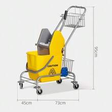 Cleaning Bucket, Mop Bucket, On Wheels, Plastic, Metal Handle, Yellow - View 2