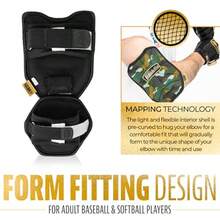 Franklin Sports Baseball Elbow Guard - PRT Series Youth Baseball + Softball Elbow Shield for Batting - Protective Elbow + Forearm Pad - Right + Left Hand Hitters - Camo/Gold - One Size - Youth - como en la foto - Ver 5