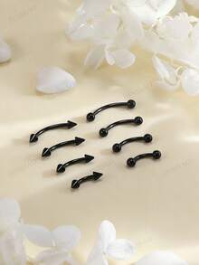 JIESIBAO 16G 眉钉耳骨弯杆套装 眉钉耳骨唇钉 男女通用 8-12mm 医用钢弯杆眉环 垂直唇钉 唇部饰品 - 彩色 - 查看 6