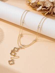 1pc Elegant, Luxurious, Classic & Versatile Summer Beach Vacation Sparkling Metallic Hollow Four-Leaf Clover Pendant Y-Necklace For Women - Golden - View 2
