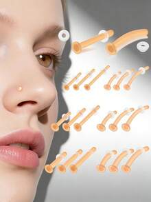 1件装 玻璃肤色鼻钉 直型/弯型 肤色鼻骨环固定器 耳环 身体穿刺饰品 - 膚色 - 查看 10