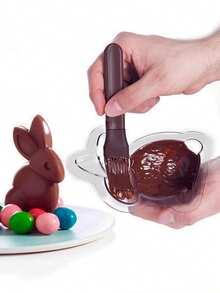 2 khuôn làm sôcôla hình thỏ Phục Sinh bằng nhựa trong suốt, 3 dụng cụ làm bánh sôcôla hình trái tim. - Trong sáng - Xem 4