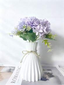 1pc Nordic Ins Style Pleated Waist Vase With Linen Rope Bow Vertical Rib Texture Vase, Minimalist Desktop Decor Suitable For Dried Flowers & Pampas Grass, Living Room & Bedroom - Multicolor - View 4