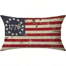 Vintage 1776 American Flag Throw Pillow Cover - Rustic Distressed Design With Stars And Stripes, Soft Polyester, Double-Sided Printed, Envelope Closure, 30x20 Inch For Porch, Patio, Farmhouse, Living Room, Sofa, Bed, Car, Bedroom Decor & Daily, Festivals, Parties Decor, Room Decor, Independence Day Decor, Memorial Day Decor, July 4th Decor, Patriotic Decor - 樣式 1 - 查看 5