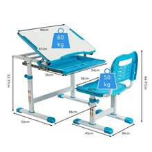 COSTWAY Height Adjustable Kids Study Table And Chair Set With Tilting Tabletop, Blue - Blue - View 7