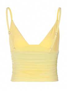 Áo croptop hai dây cổ chữ V màu trơn ôm sát gợi cảm phong cách đường phố dành cho nữ, thích hợp cho mùa xuân/hè, đi nghỉ mát, dự tiệc, đi hộp đêm. - Màu vàng - Xem 4