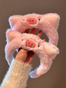 1pc Cute Pink Pig Nose Cartoon Plush Pig Headband, Skull Head Makeup Pressure Relief Hair Accessory, Headband, Hair Tie - Pink - View 6