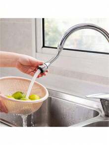 1pc Stainless Steel Kitchen Faucet Water Saving Sprayer Attachment With 360 Degree Rotation And Splash Guard, Suitable For Kitchen And Bathroom Faucets - Silver - View 4