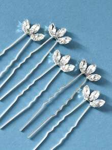 5Pcs Handmade Glass Crystal Hair Fork Set, Nature-Inspired Leaf Shaped Hairpins, Elegant Hair Sticks For Bridal Wedding Party, Valentine's Day Gift For Women Girls - 銀色 - 查看 3