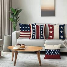 4pcs Independence Day Red & White Striped Star Pattern 4-Piece Set, Single-Sided Printed Throw Pillow Covers, Suitable For Living Room Sofa Bedroom, Pillow Inserts Not Included - Multicolor - View 6