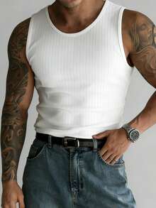 GRDR 男士夏季罗纹休闲简约无袖背心 - 白色 - 查看 2