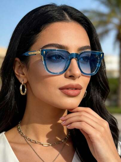 1pc New Women's European And American Fashion Square Decor Stylish Glasses, Metal Punk Elegant Outdoor Driving Fashion Glasses