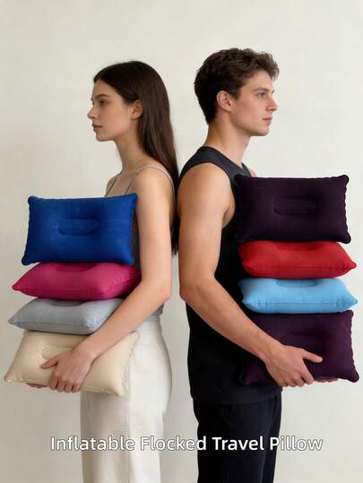 1 pieza Almohada de viaje inflable cuadrada - Soporte para el cuello para coche y avión, también adecuada como cojín lumbar, ideal para vuelos y viajes por carretera largos, accesorio de aviación cómodo, equipo de viaje elegante, material inflable duradero