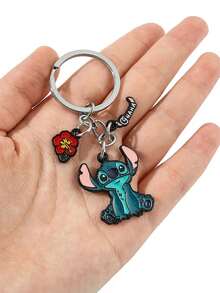 Disney, 1pc Cute Stitch Metal Keychain: A Cartoon Stitch Keychain Featuring A Flower Pendant, Perfect As An Accessory For Travel Backpacks. Ideal For Attaching To Bags And Keys, It Makes An Excellent Valentine's Day Gift For Your Partner! - Multicolor - View 6