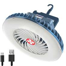 AGUILAMEX Lámpara ventilador de escritorio recargable Luz LED magnético 2 en 1para acampar al aire libre Portátil Mini ventilador de escritorio con luz LED Batería de 2400 mAh carga por USB, con gancho, para acampar, hogar, oficina Versátil Sin soporte - Agua verde azul - Ver 5