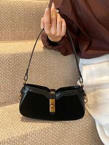 Fashionable Color Block Mini Handbag, Women's New Style Versatile Shoulder/Crossbody/Underarm Tote Bag - Black - View 1