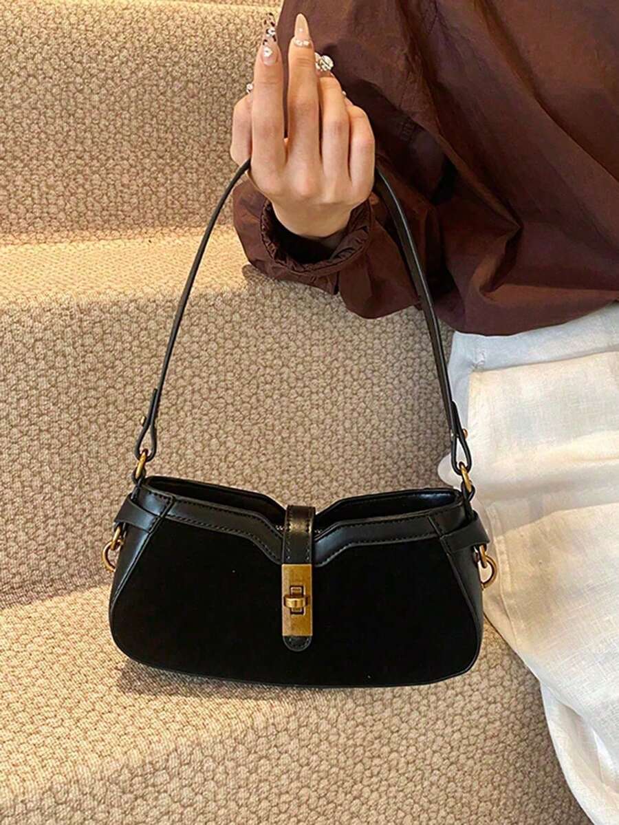 Fashionable Color Block Mini Handbag, Women's New Style Versatile Shoulder/Crossbody/Underarm Tote Bag - Black - View 1