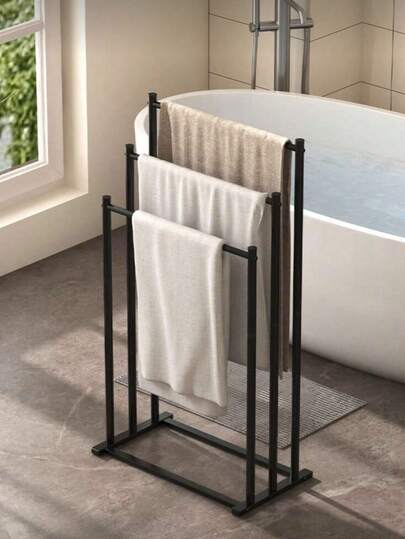 Freistehender Handtuchhalter für den Boden, stabiles Eisen, 6 Haken Design, multifunktionaler Trockenständer, verstärkte Stabilität, geeignet für Badezimmer, Küche, Waschraum