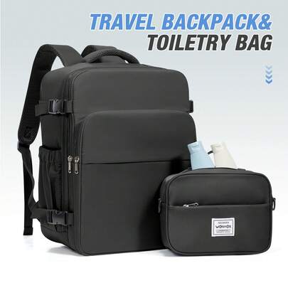 Mochila de viaje con set de bolsa de aseo, mochila de gran capacidad para hombres y mujeres, mochila de fin de semana resistente al agua con compartimento para portátil y correa para equipaje