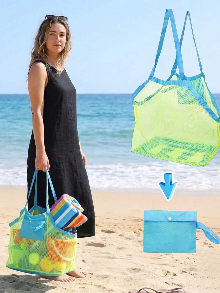 Geantă de plajă, mărime pentru nisip, geantă de plajă din plasă extra mare pentru femei, geantă de depozitare a apei, geantă de joacă, geantă de plajă, pliabilă, pentru vacanțe în familie, vacanțe de vară, sală de sport și articole esențiale pentru piscină
