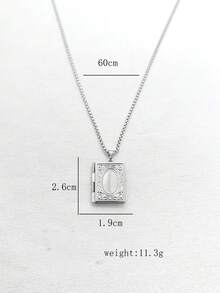 1 chiếc vòng cổ mặt dây chuyền hình hoa cúc rỗng và hình cuốn sách tối giản bằng thép không gỉ màu bạc, tự làm hộp đựng ảnh, quà tặng ngày lễ và ngày Valentine. - Bạc - Xem 12