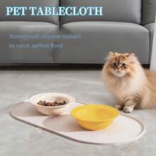 1个硅胶宠物喂食垫 - 猫狗通用 - 防水、防漏、防滑喂食垫 - 狗碗垫 - 椭圆形垫，适合幼犬 - 米色 - 查看 5