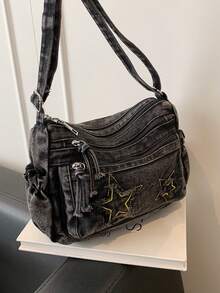 New Casual Chic Soft Jeans Multi-Layer Crossbody Bag With Multiple Pockets, Versatile Commuter Large Capacity Women's Shoulder Bag, Suitable For Work Commuting, Shopping And Traveling. - Black - View 6