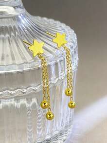 1 Đôi bông tai hình ngôi sao tua rua dễ thương kiểu Y2K bằng bạc Sterling S925, đa năng, phù hợp để đeo hàng ngày, kiểu dáng hình học tối giản, bông tai đôi ngọt ngào dành cho bạn thân. - Ngôi sao - Xem 9