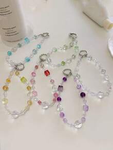 1 pieza Cordón de teléfono con cuentas de cristal de lujo, colgante de teléfono delicado, llavero de muñeca, accesorio para bolso - Multicolor - Ver 1