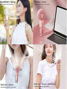 Ventilador de mano recargable mini con banco de energía, rociador de niebla, soporte plegable, batería de larga duración - multicolor - Ver 3