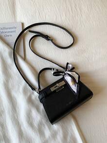 Fashionable Casual Versatile Portable Shoulder/Crossbody/Top Handle Contrasting Color Women Small Square Bag - Black - View 9
