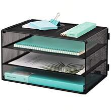 EASEPRES - Bandeja organizadora de computadora de 3 Niveles Papel de Archivo Organizador de Papel de computadora Organizador de Correo Accesorios de Almacenamiento para Oficina hogar Escuela - Negro de 3 niveles - Ver 1