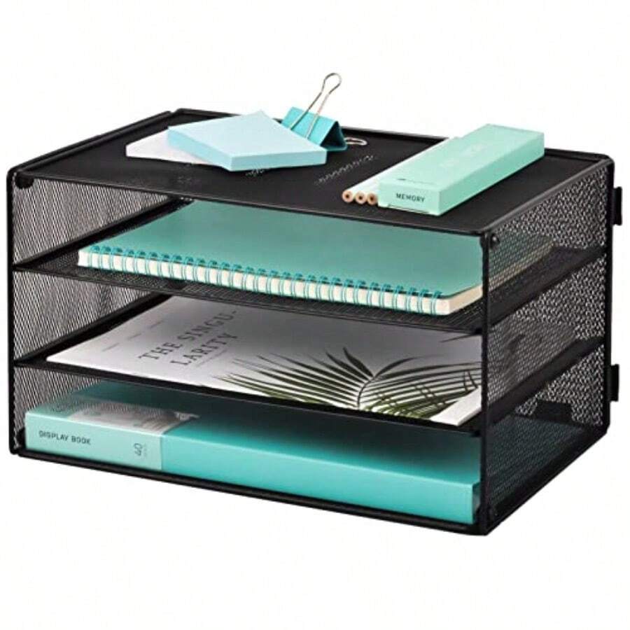 EASEPRES - Bandeja organizadora de computadora de 3 Niveles Papel de Archivo Organizador de Papel de computadora Organizador de Correo Accesorios de Almacenamiento para Oficina hogar Escuela - Negro de 3 niveles - Ver 1