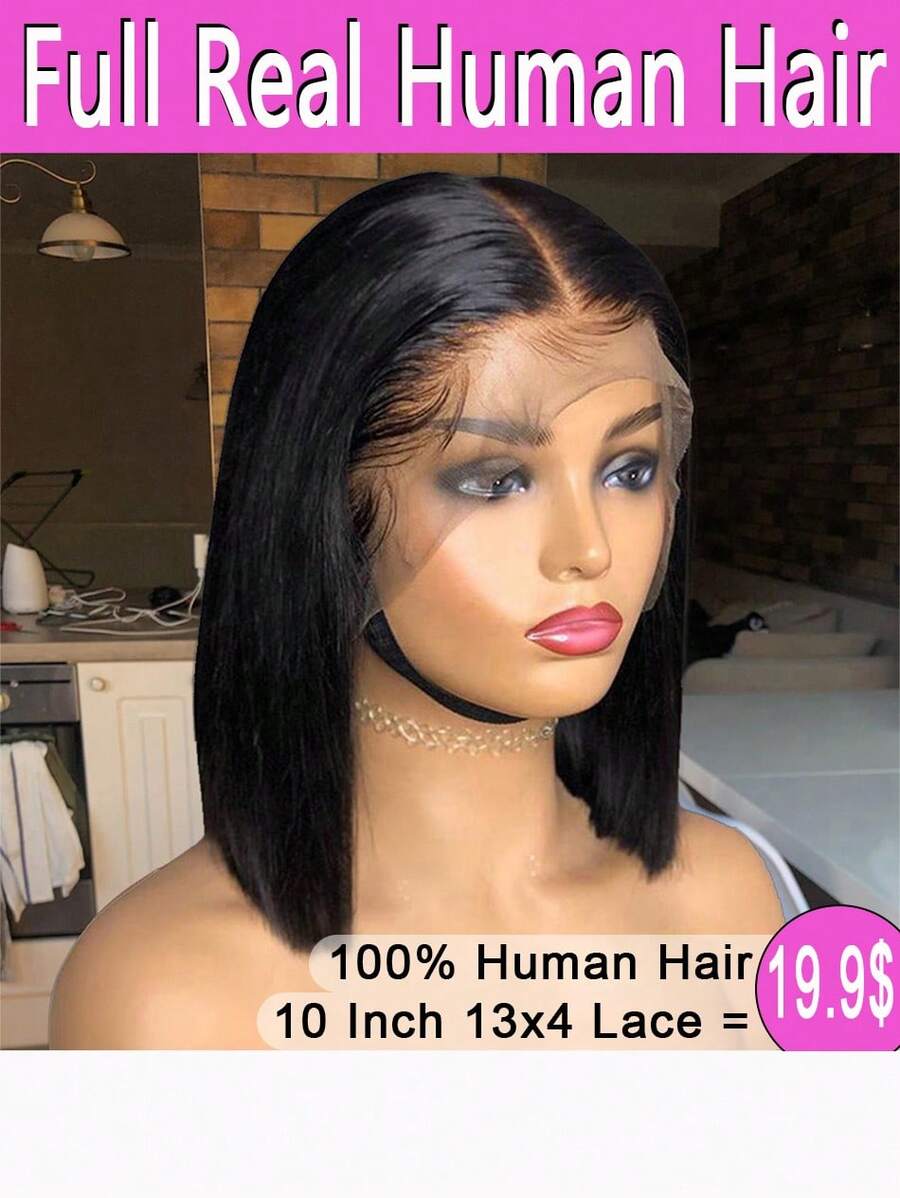 13x4 HD Lace Front Wigs 100% Real Human Hair Bob Wigs Straight Natural Color Human Hair Wig Human Hair Lace Frontal Wigs For Women Brazilian Human Hair Wigs Transparent Lace Frontal Wig For Party, Cosplay, Daily Use - 自然色彩 - 查看 1