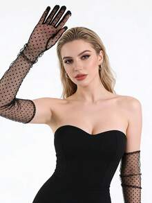 1 Pair Women's Sexy Lace Mesh Polka Dot Breathable Arm Sleeves, Suitable For Balls, Parties, Nightclubs, Bridal Weddings, And Daily Wear - Multicolor - View 9