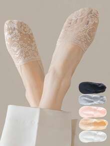 1/5/10 Đôi tất nữ mùa hè nhẹ, thoáng khí, kiểu ren hoa, chống trượt, mỏng, thoáng mát, không lộ nội y, thích hợp đi thuyền. - Nhiều màu - Xem 2