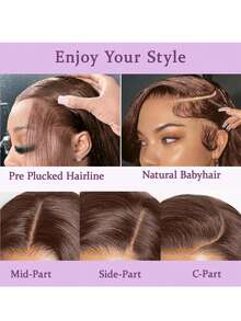 蕾丝前假发，真人混纺柔软 Remy 13x4 高清蕾丝前假发，200 密度水波纹巴西原生真人混纺假发 - 棕色 - 查看 5