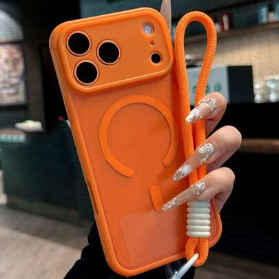 Luxury Skin-Feel Matte Clear Magnetic With Wristband Strap Phone Case Compatible With IPhone 17 Pro Max 17 Pro 17 16 Pro Max 16 Pro 16 15 Pro Max 15 Pro 15 14 Pro Max 14 Pro 13 12 Pro Max Camera Protection Soft TPU Anti-Drop Back Cover Wireless Charge