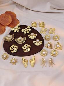 优雅珍珠耳环套装，女士金耳环套装，母亲节、感恩节礼物 - 彩色 - 查看 5