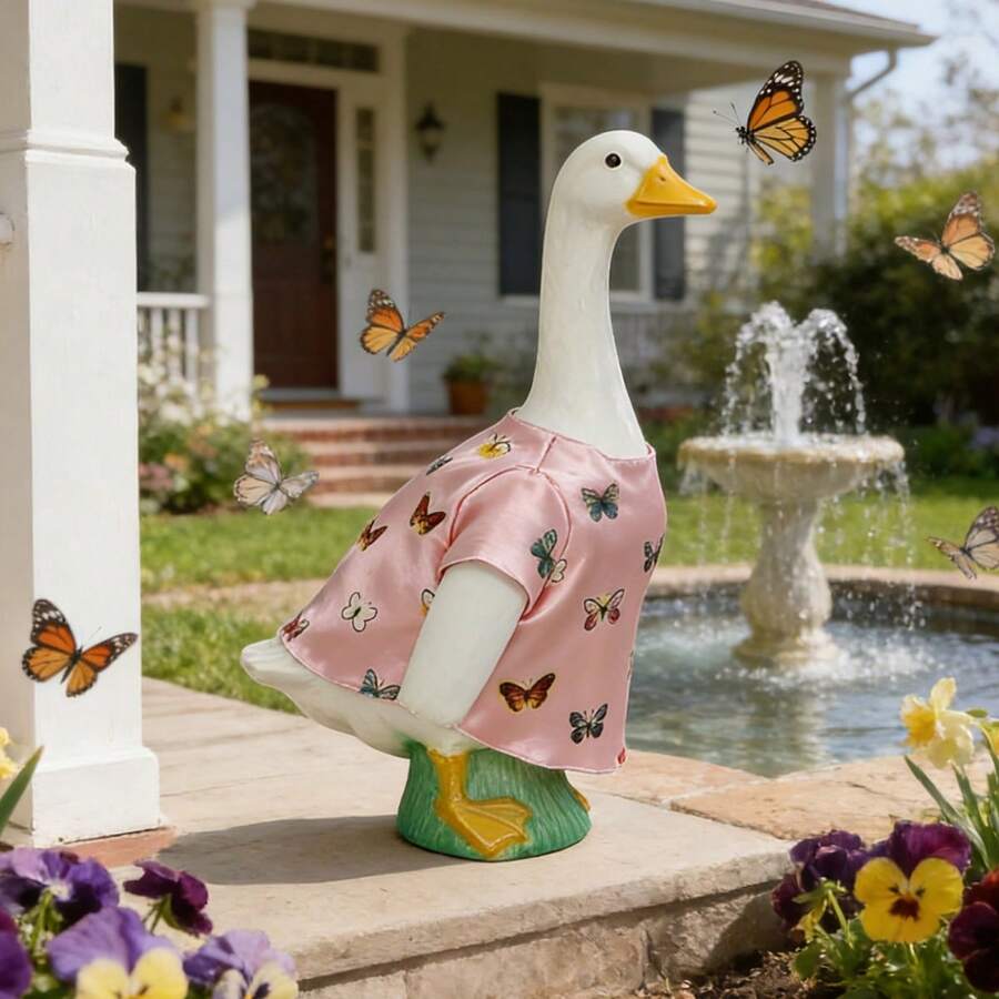 Goose Dress For Porch Goose Statue Rustic Style Butterfly/Floral/Dot/Bunny/Bow/Strawberry Print Dress For Outdoor Decor - 多彩的 - 查看 1